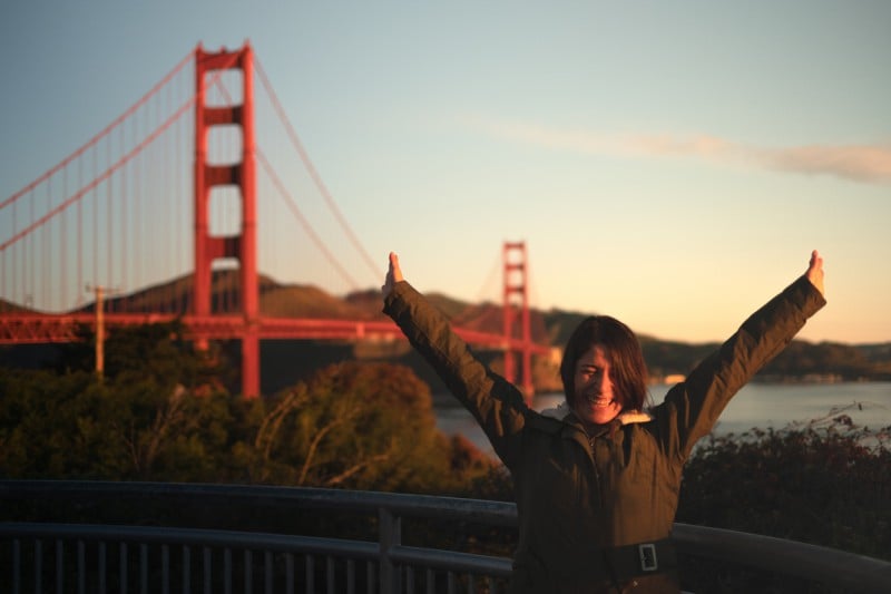 San Francisco Exchange Student in Front of Golden Gate Bridge